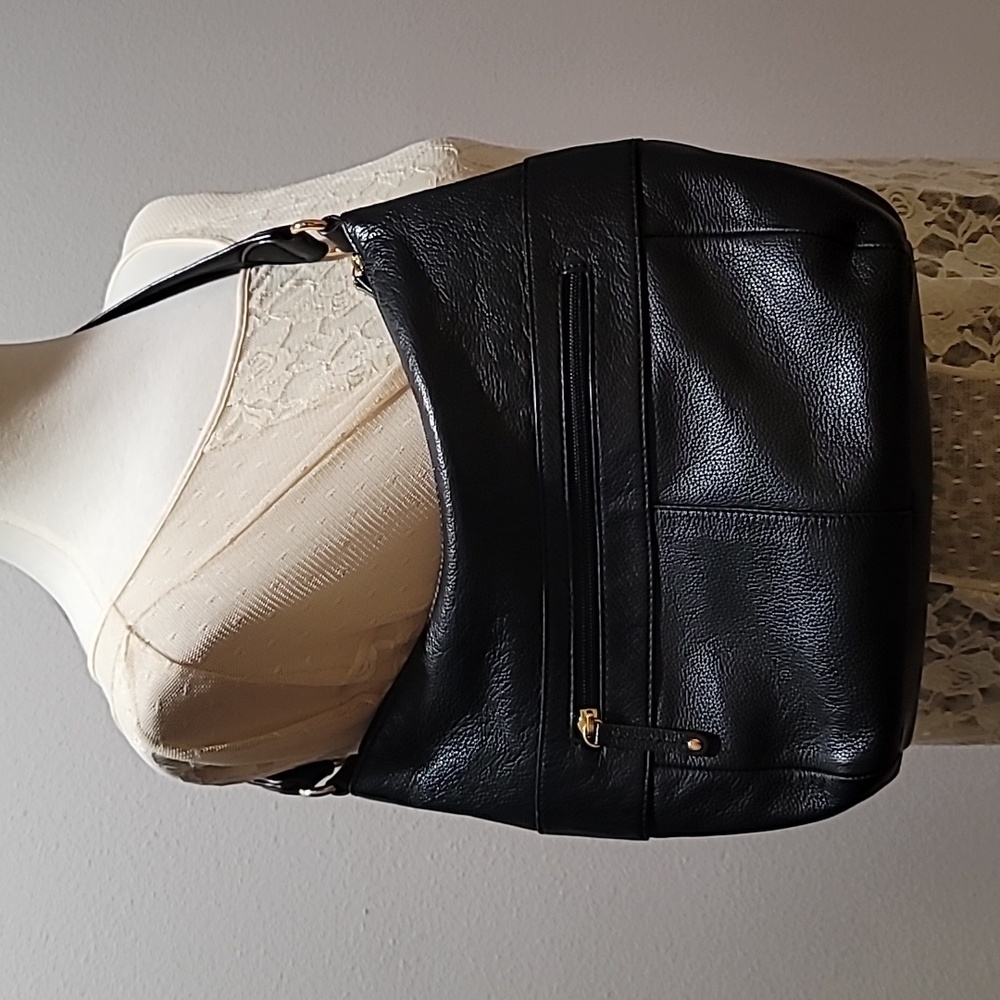 Tignanello Black Leather Bikercore Bohemian Hobo Shoulder Bag Satchel PurseTote - Picture 2 of 16